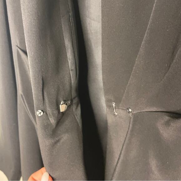 Vintage Y2K Spenser Jeremy Black 100% Silk Oversized Longline Blazer Size 6 - Picture 6 of 8